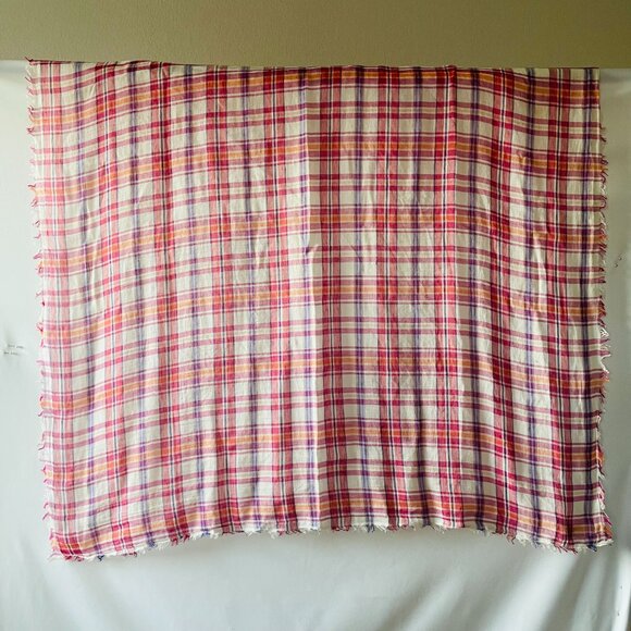 J. Crew Womens Multicolor Fringe Detailing Hem Plaid Rectangle Scarf One Size - Picture 7 of 8